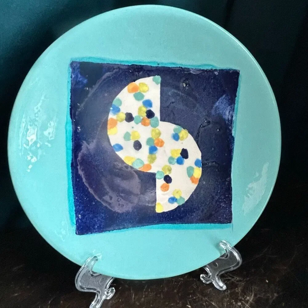 Studio Pottery Plate Stylized Yin Yang